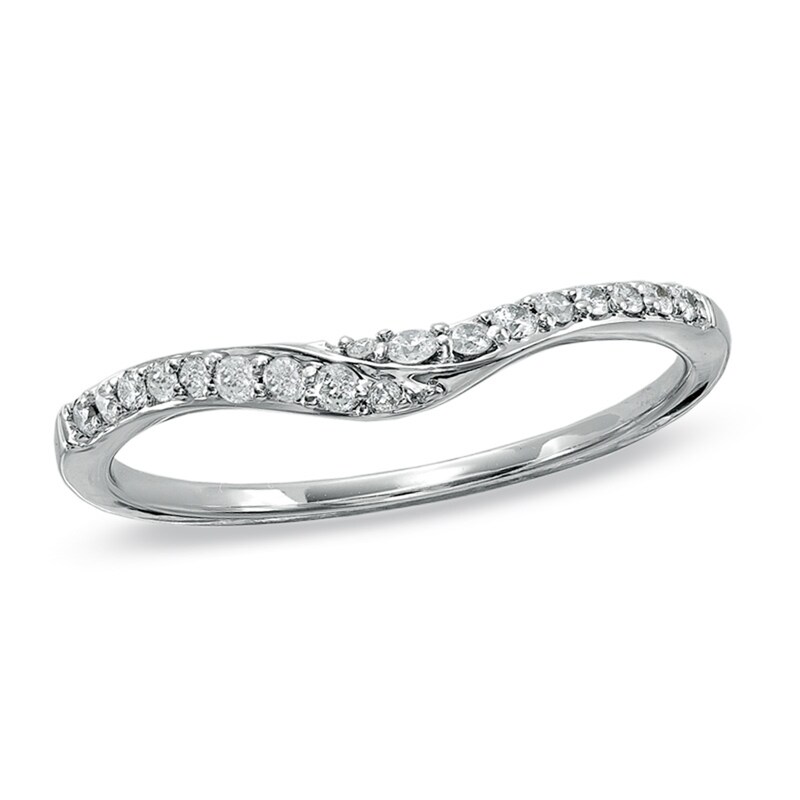 Main Image 1 of Previously Owned - 1/8 CT. T.W. Diamond Swoop Contour Wedding Band in 14K White Gold