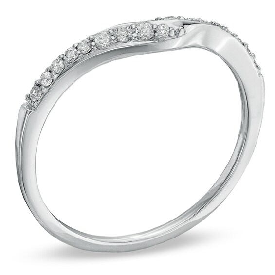 Previously Owned - 1/8 CT. T.w. Diamond Swoop Contour Wedding Band in 14K White Gold