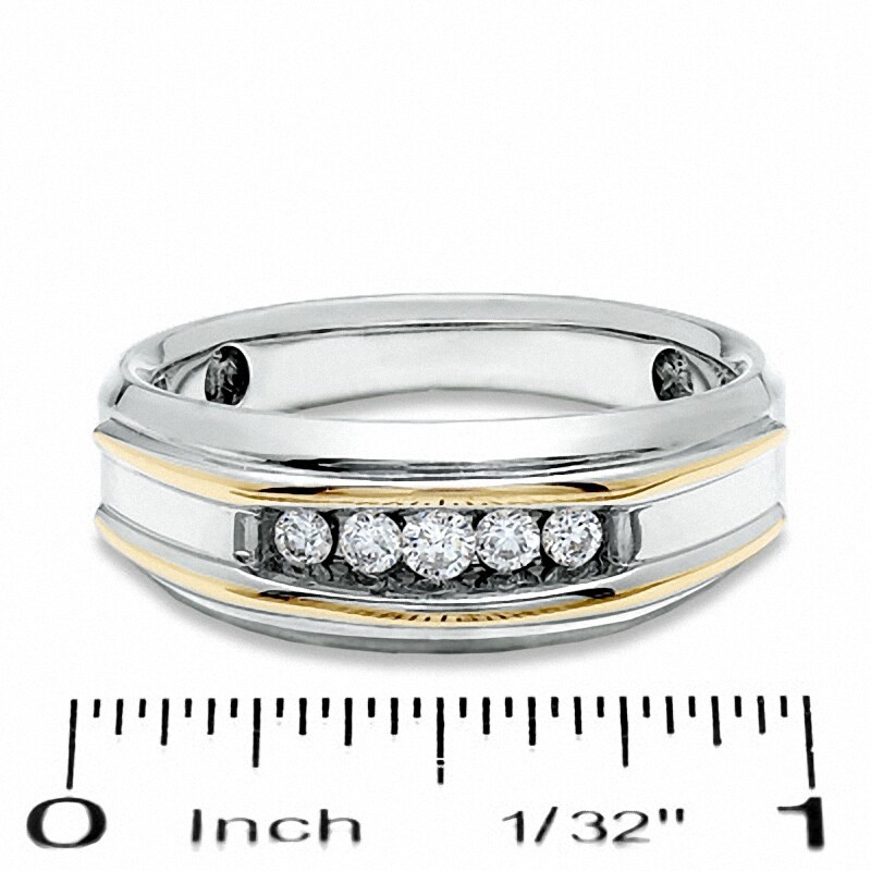 Main Image 2 of Previously Owned - 1/4 CT. T.W. Diamond Five Stone Wedding Band in 10K Two-Tone Gold