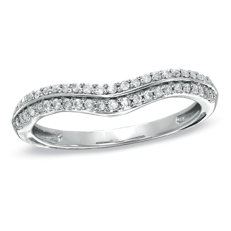 Main Image 1 of Previously Owned - 1/5 CT. T.W. Diamond Double Row Contour Wedding Band in 14K White Gold