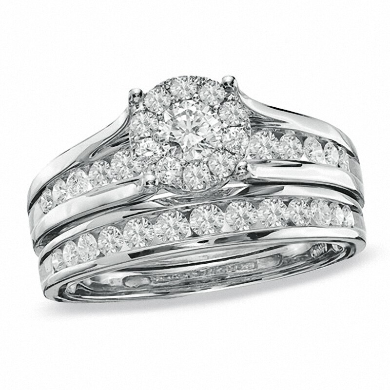 Main Image 1 of Previously Owned - 1 CT. T.W. Diamond Frame Bridal Set in 14K White Gold