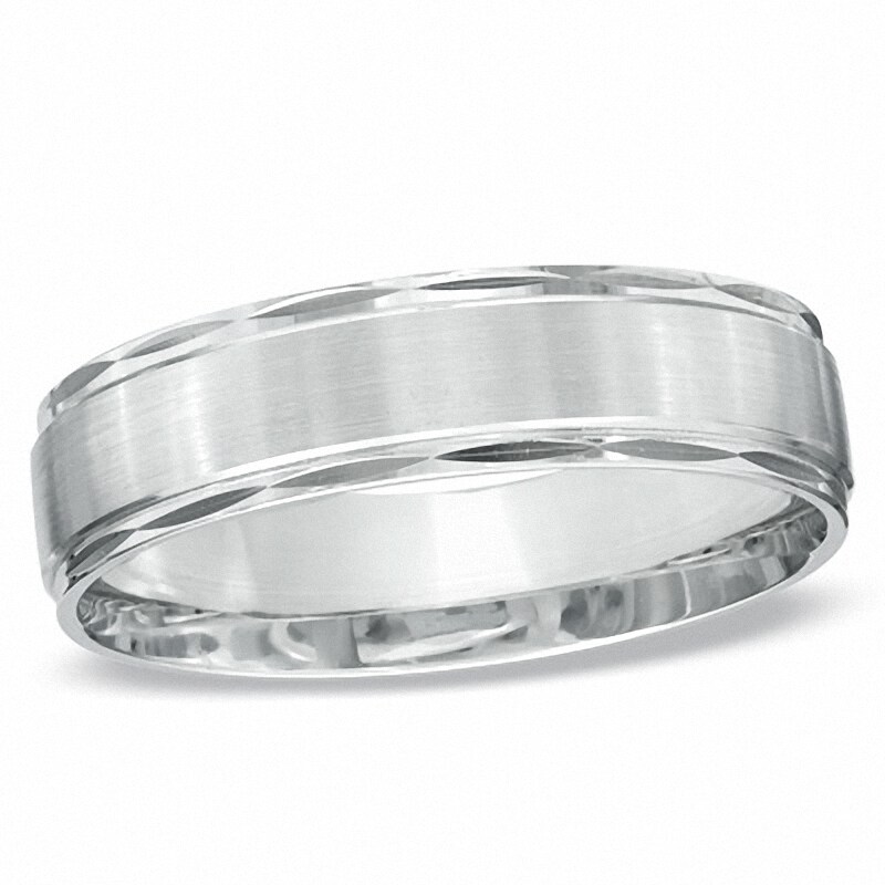 Main Image 1 of Previously Owned - 6.0mm Satin Stripe Wedding Band in 10K White Gold