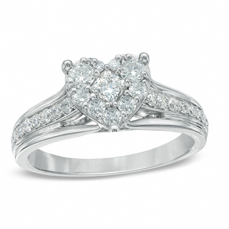 Main Image 1 of Previously Owned - 3/4 CT. T.W. Diamond Heart Cluster Ring in 10K White Gold