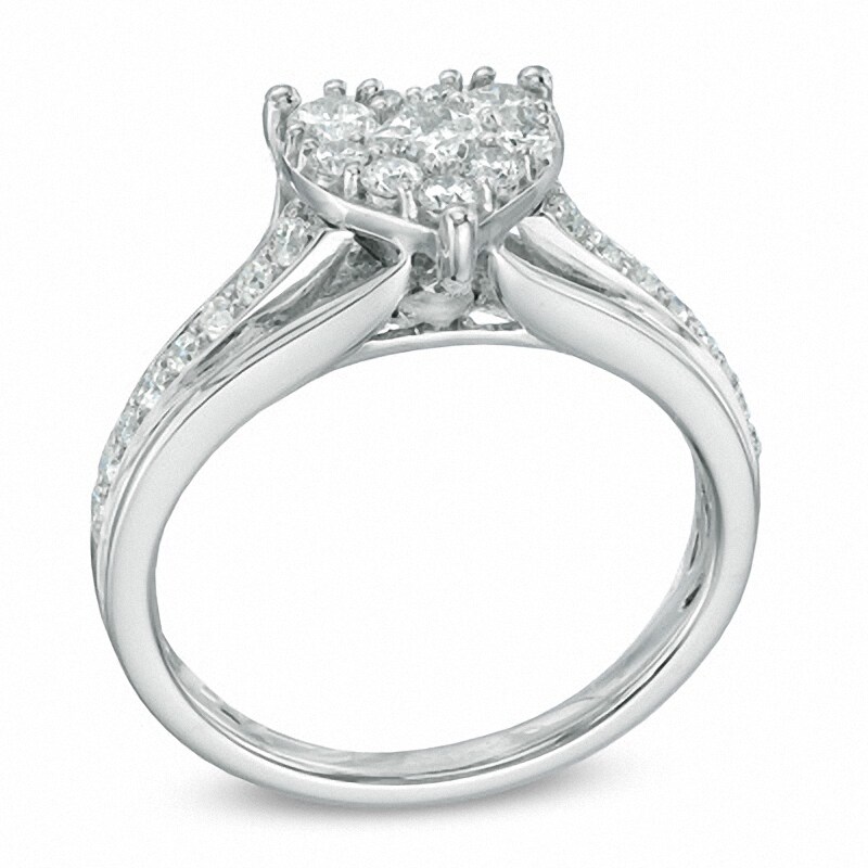 Main Image 2 of Previously Owned - 3/4 CT. T.W. Diamond Heart Cluster Ring in 10K White Gold