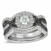 Thumbnail Image 1 of Previously Owned - 1-1/6 CT. T.W. Enhanced Black and White Diamond Bridal Set in 14K White Gold