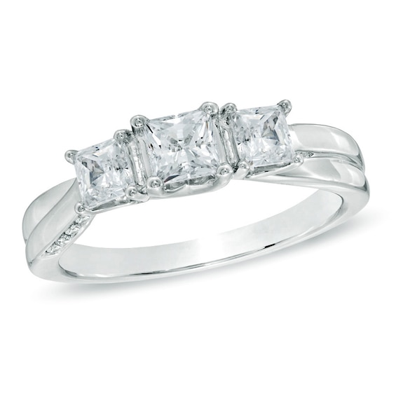 Previously Owned - Celebration 102® 1 CT. T.w. Princess-Cut Diamond Three Stone Ring in 18K White Gold (I/Si2)