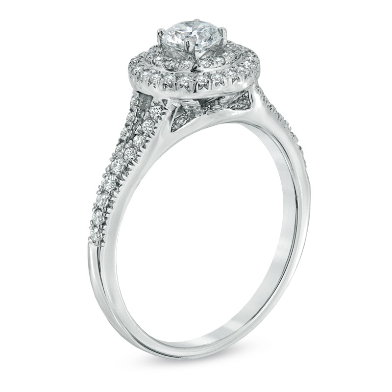 Main Image 2 of Previously Owned - Celebration Grand® 3/4 CT. T.W. Diamond Double Frame Engagement Ring in 14K White Gold (H-I/I1)