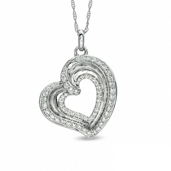 Previously Owned - 1/2 CT. T.w. Diamond Tilted Heart Pendant in 10K White Gold