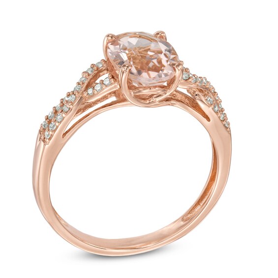 Previously Owned - Oval Morganite and 1/10 CT. T.w. Diamond Twist Ring in 10K Rose Gold