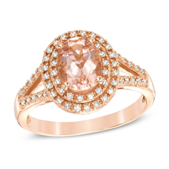 Previously Owned - Oval Morganite and 1/5 CT. T.w. Diamond Frame Ring in 10K Rose Gold