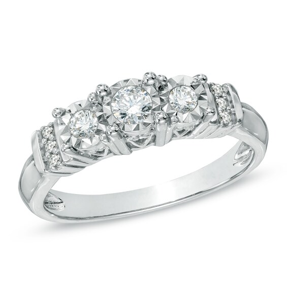 Previously Owned - 1/4 CT. T.w. Diamond Three Stone Engagement Ring in 10K White Gold