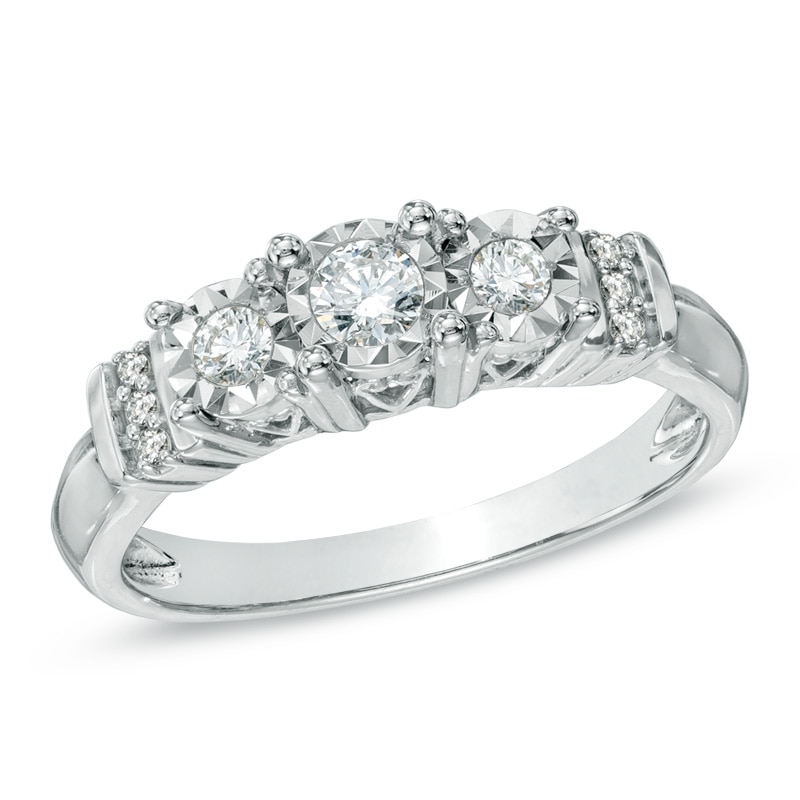 Main Image 1 of Previously Owned - 1/4 CT. T.W. Diamond Three Stone Engagement Ring in 10K White Gold