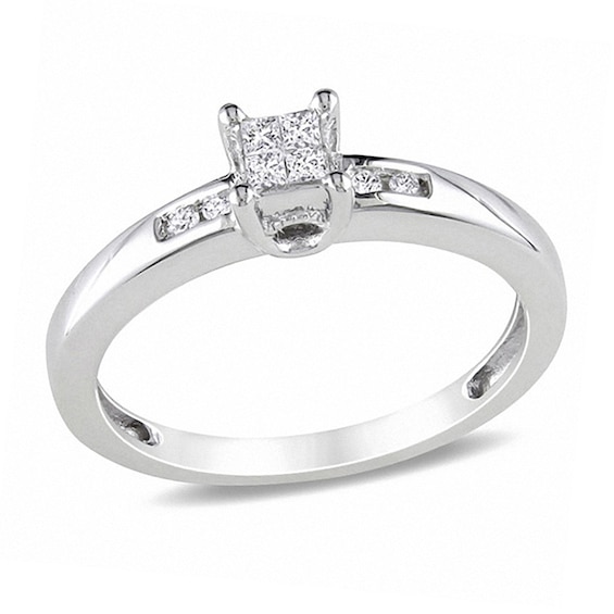 Previously Owned - 1/8 CT. T.w. Quad Princess-Cut Diamond Promise Ring in Sterling Silver