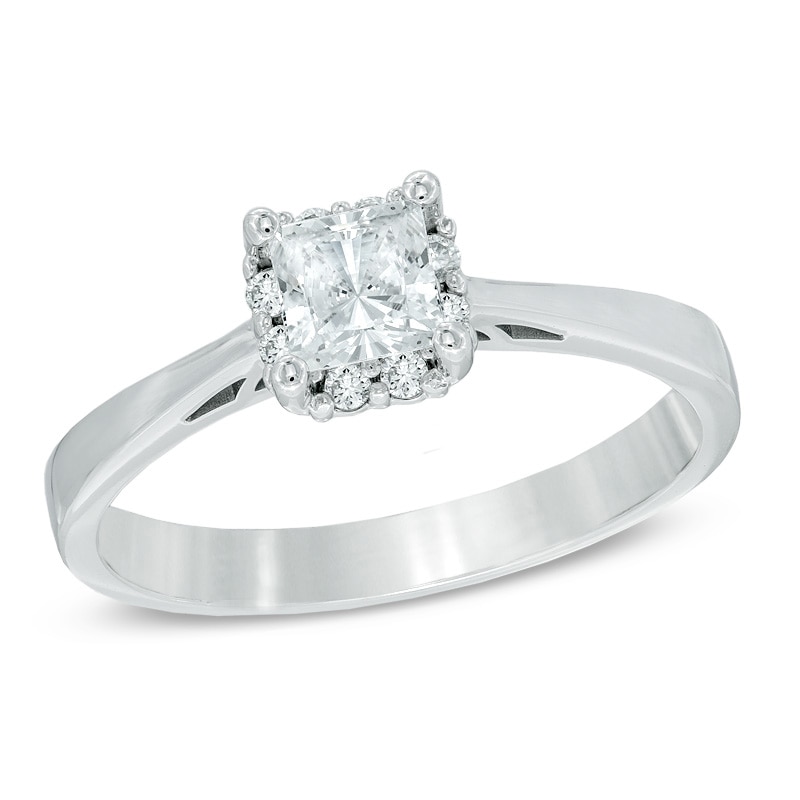 Main Image 1 of Previously Owned - 1/3 CT. T.W. Princess-Cut Diamond Frame Engagement Ring in 14K White Gold (I/I1)