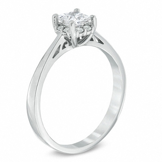 Previously Owned - 1/3 CT. T.w. Princess-Cut Diamond Frame Engagement Ring in 14K White Gold (I/I1)