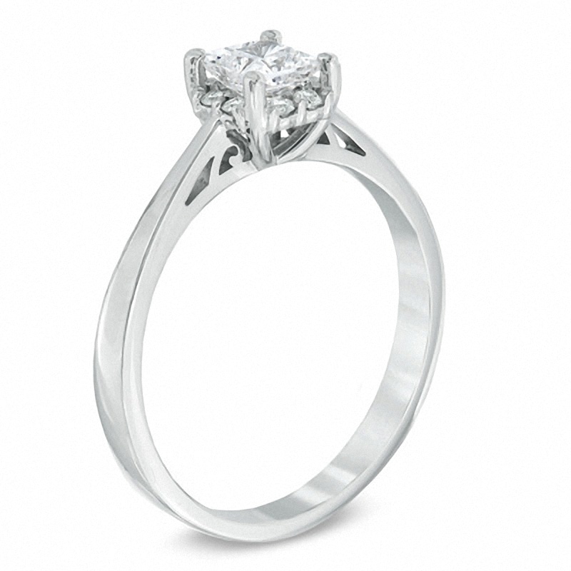 Main Image 2 of Previously Owned - 1/3 CT. T.W. Princess-Cut Diamond Frame Engagement Ring in 14K White Gold (I/I1)
