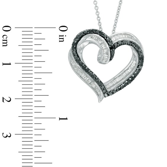 Previously Owned - 1/2 CT. T.w. Enhanced Black and White Diamond Tilted Layered Ribbon Heart Pendant