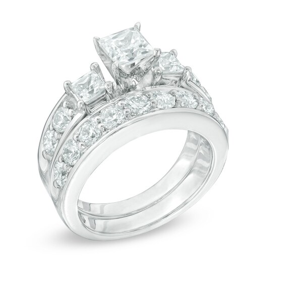Previously Owned - 2-3/4 CT. T.w. Princess-Cut Diamond Past Present FutureÂ® Bridal Set in 14K White Gold
