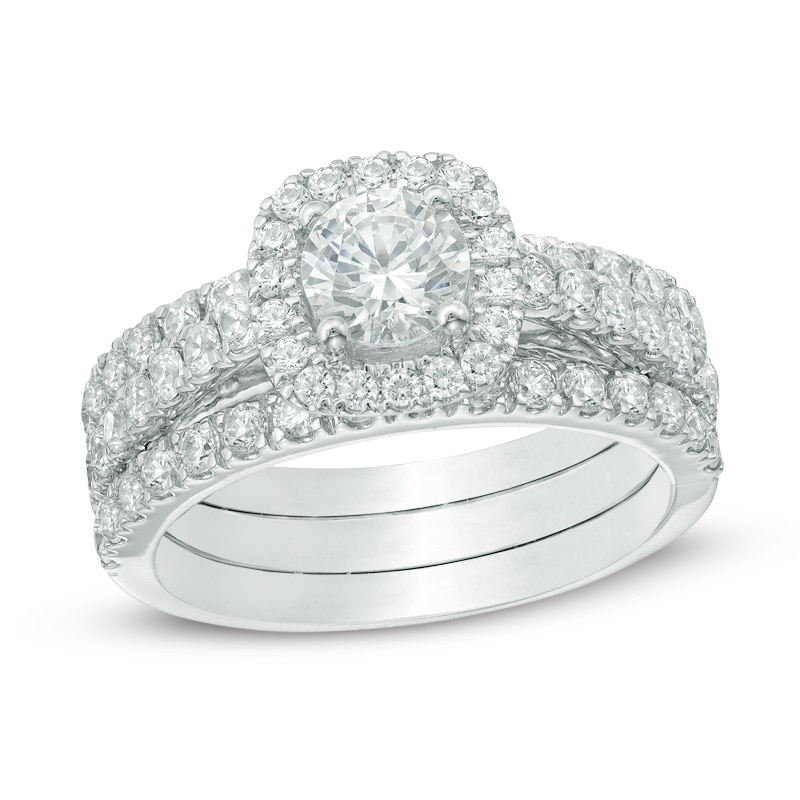Main Image 1 of Previously Owned - 1-3/4 CT. T.W. Diamond Frame Three Piece Bridal Set in 14K White Gold