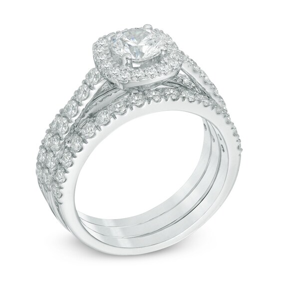 Previously Owned - 1-3/4 CT. T.w. Diamond Frame Three Piece Bridal Set in 14K White Gold