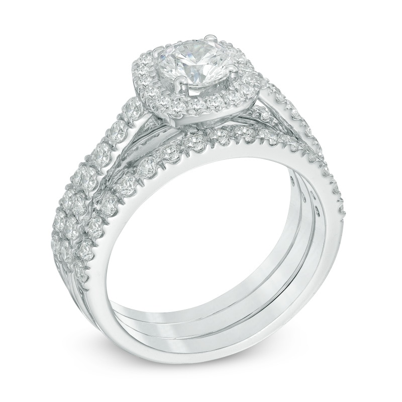 Main Image 2 of Previously Owned - 1-3/4 CT. T.W. Diamond Frame Three Piece Bridal Set in 14K White Gold