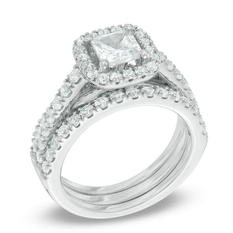 Main Image 2 of Previously Owned - 2-1/5 CT. T.W. Princess-Cut Diamond Frame Bridal Set in 14K White Gold