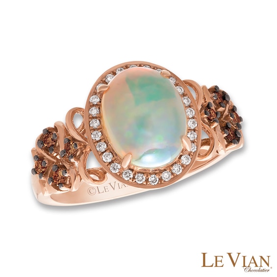 Previously Owned - Le Vian® Oval Opal and 1/5 CT. T.w. Diamond Frame Ring in 14K Strawberry Gold®