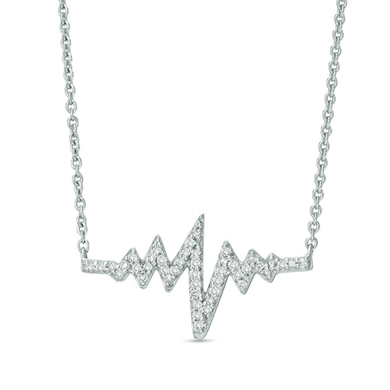Previously Owned - 1/6 CT. T.w. Diamond Heartbeat Necklace in Sterling Silver