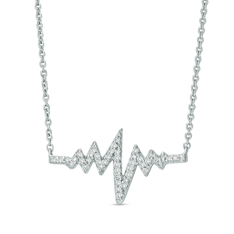 Main Image 1 of Previously Owned - 1/6 CT. T.W. Diamond Heartbeat Necklace in Sterling Silver