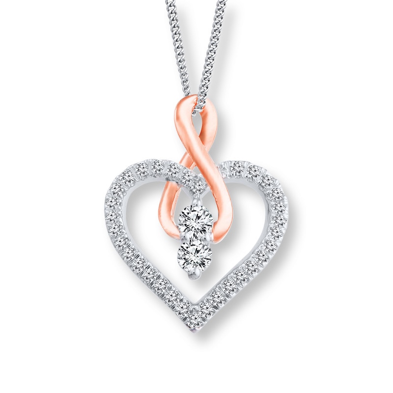 Main Image 1 of Previously Owned - Ever Us® 1/2 CT. T.W. Two-Stone Diamond Heart with Infinity Pendant in 14K Two-Tone Gold - 19"