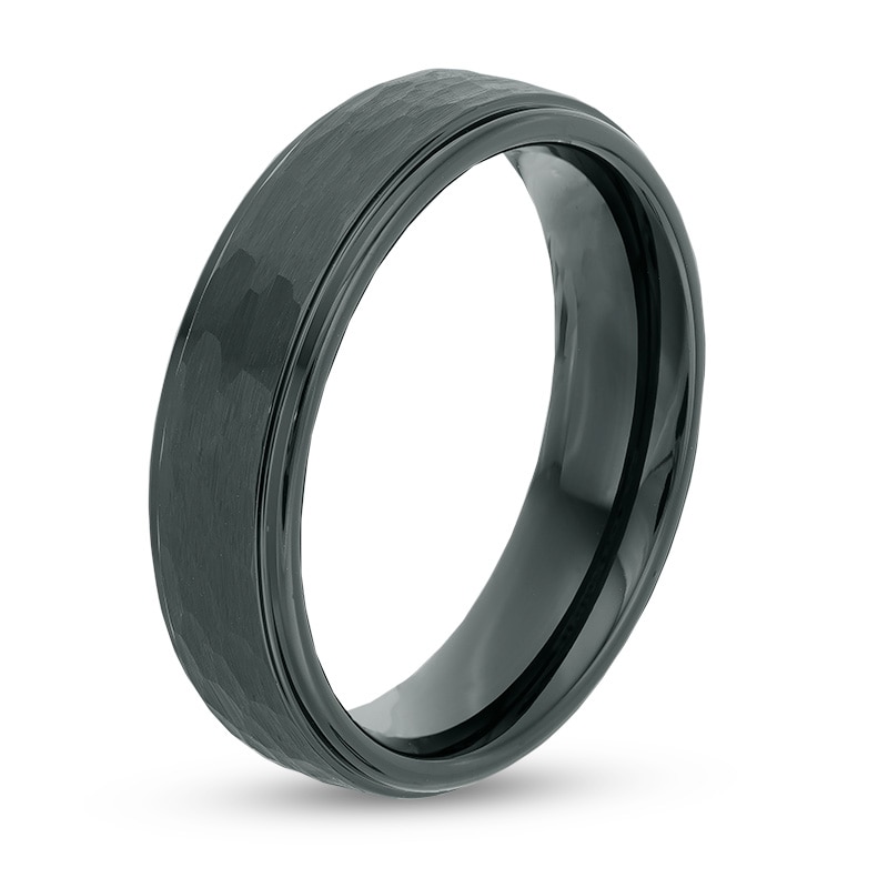 Main Image 2 of Previously Owned - Triton 6.0mm Comfort Fit Hammered Black Tungsten Wedding Band
