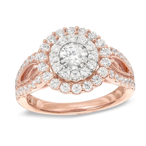 Previously Owned - 1-1/5Ct. T.w. Diamond Frame Split Shank Engagement Ring in 14K Rose Gold