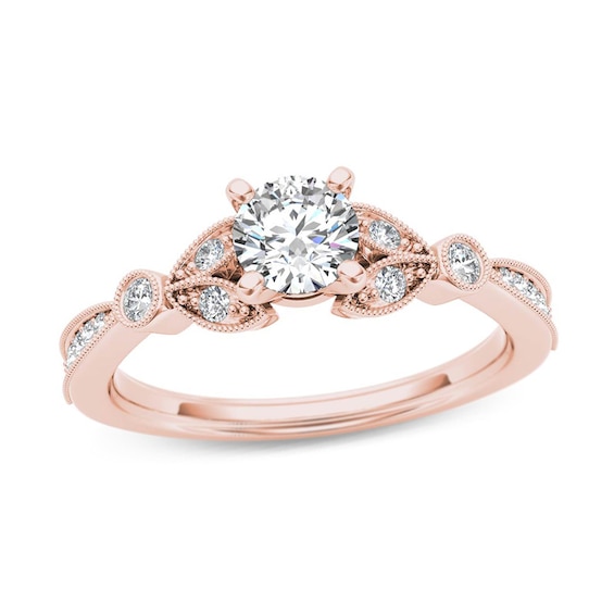 Previously Owned - 5/8 CT. T.w. Diamond Leaf Vintage-Style Engagement Ring in 14K Rose Gold
