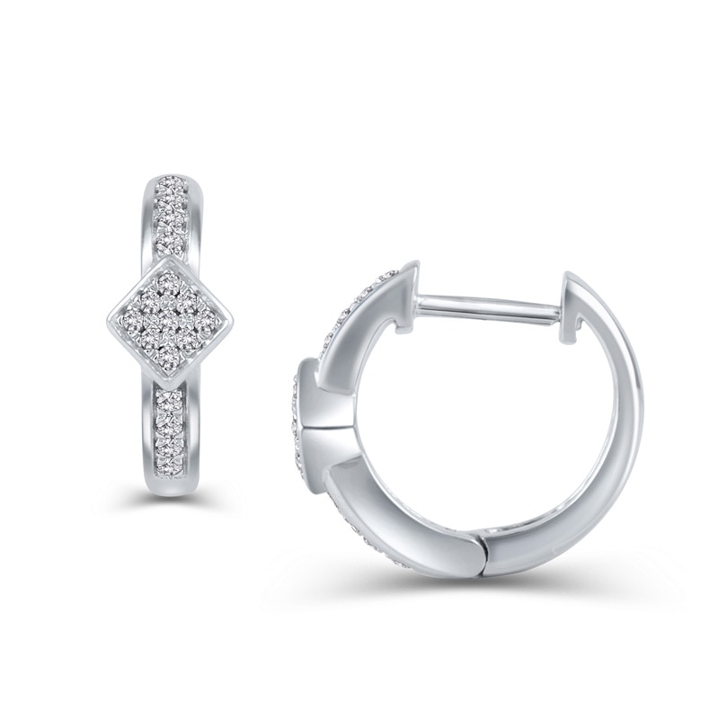 Main Image 1 of Previously Owned - 1/8 CT. T.W. Diamond Tilted Square Hoop Earrings in 10K White Gold