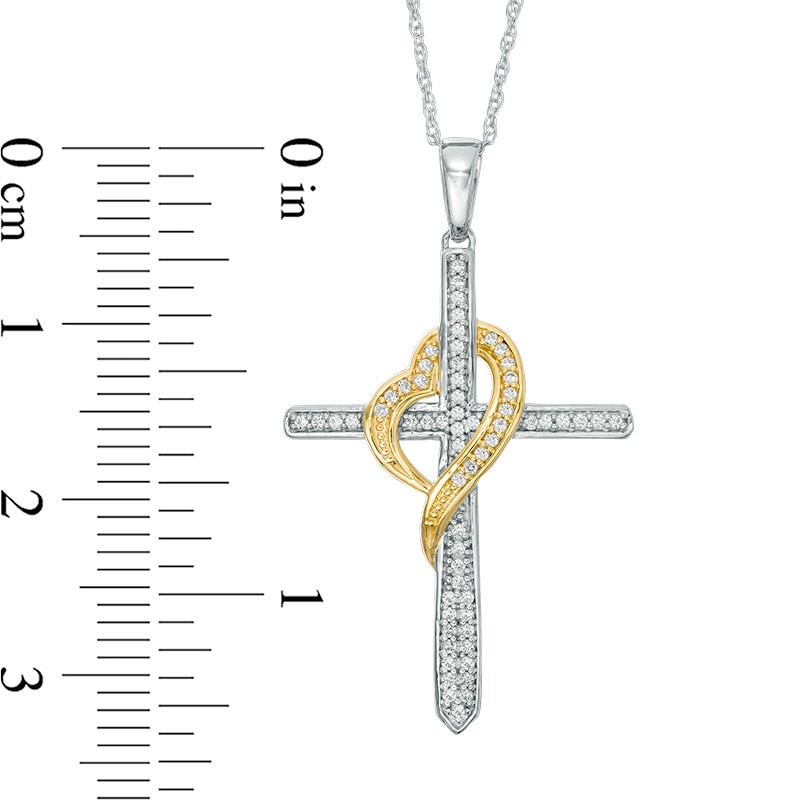 Main Image 2 of Previously Owned - 1/5 CT. T.W. Diamond Cross with Heart Pendant in 10K Two-Tone Gold