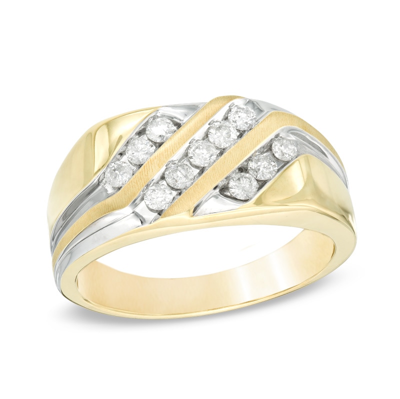 Main Image 1 of Previously Owned - 1/2 CT. T.W. Diamond Three Row Slant Band in 10K Gold