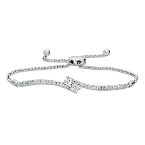 Previously Owned - Ever UsÂ® 1/3 CT. T.w. Two-Stone Diamond Bypass Bolo Bracelet in 14K White Gold - 9.5"