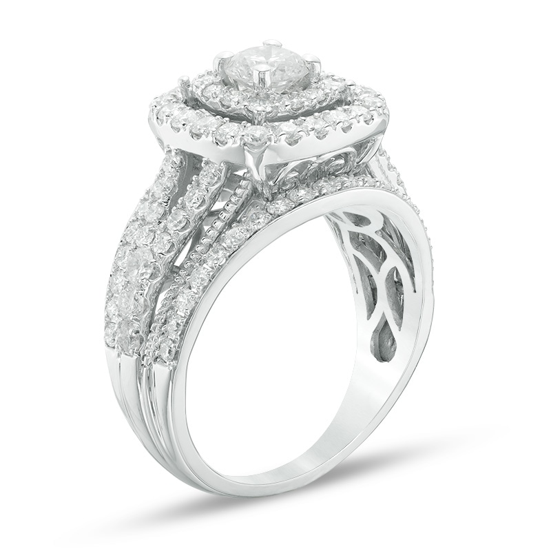 Main Image 2 of Previously Owned - 2 CT. T.W. Composite Diamond Multi-Row Vintage-Style Engagement Ring in 14K White Gold
