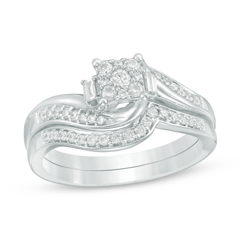 Main Image 1 of Previously Owned - 1/3 CT. T.W. Composite Diamond Bypass Swirl Bridal Set in 10K White Gold
