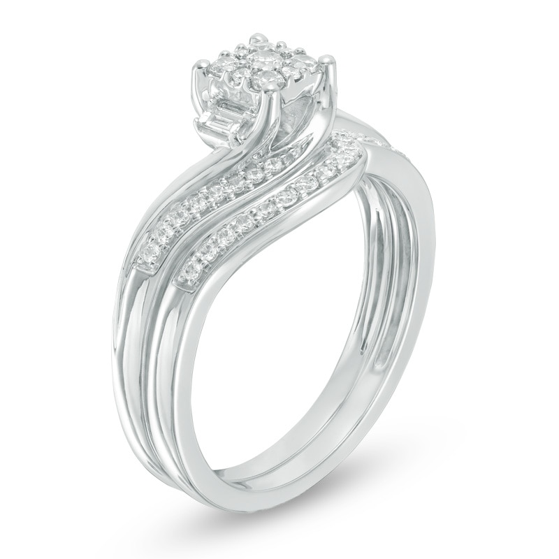 Main Image 2 of Previously Owned - 1/3 CT. T.W. Composite Diamond Bypass Swirl Bridal Set in 10K White Gold