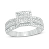 Previously Owned - 1/2 CT. T.W. Quad Princess-Cut Diamond Frame Vintage-Style Bypass Engagement Ring in 10K White Gold
