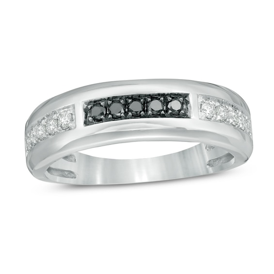 Previously Owned - Men's 3/8 CT. T.w. Enhanced Black and White Diamond Wedding Band in 10K White Gold
