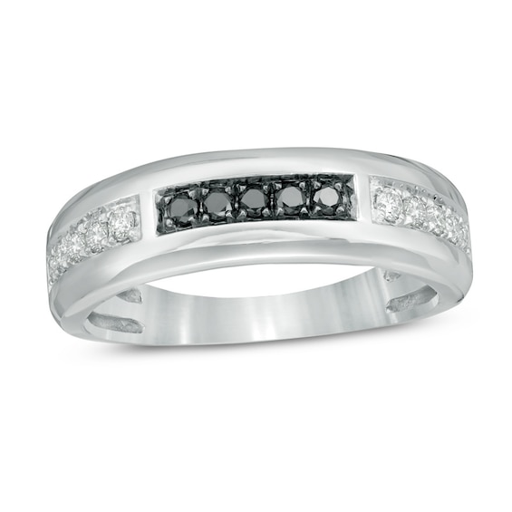 Previously Owned - 3/8 CT. T.w. Enhanced Black and White Diamond Wedding Band in 10K White Gold