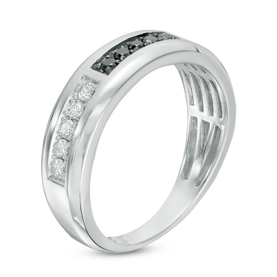 Previously Owned - 3/8 CT. T.w. Enhanced Black and White Diamond Wedding Band in 10K White Gold