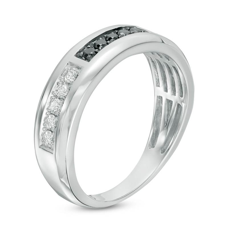 Main Image 2 of Previously Owned - 3/8 CT. T.W. Enhanced Black and White Diamond Wedding Band in 10K White Gold