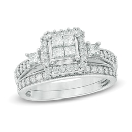 Previously Owned - 1 CT. T.W. Quad Princess-Cut Diamond Bridal Set in 10K White Gold