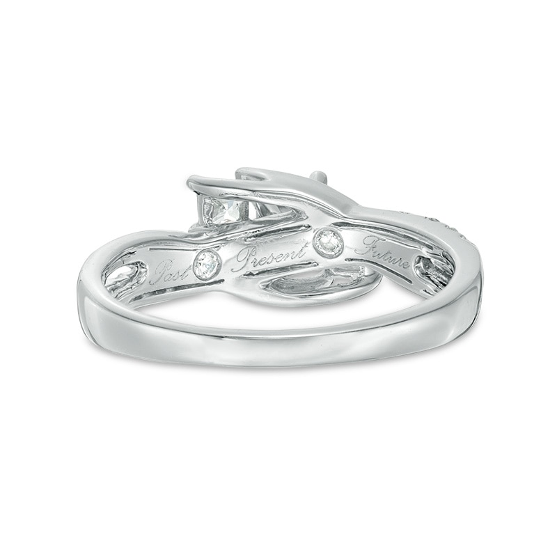 Main Image 3 of Previously Owned - 1/2 CT. T.W. Princess-Cut Diamond Three Stone Swirl Ring in 14K White Gold