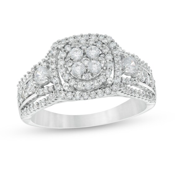 Previously Owned - 1 CT. T.w. Diamond Cluster Three Stone Style Ring in 10K White Gold