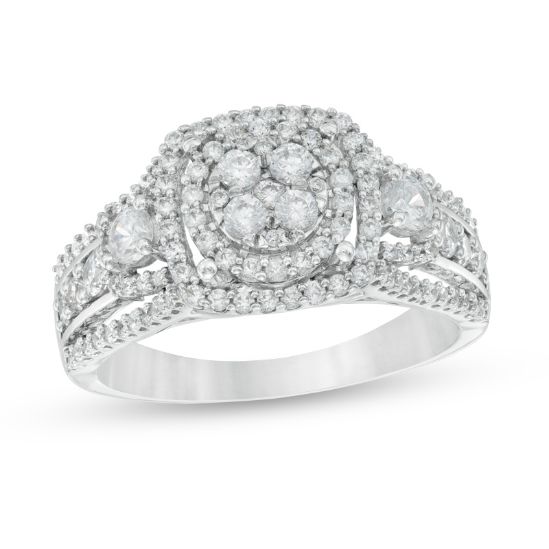 Main Image 1 of Previously Owned - 1 CT. T.W. Diamond Cluster Three Stone Style Ring in 10K White Gold