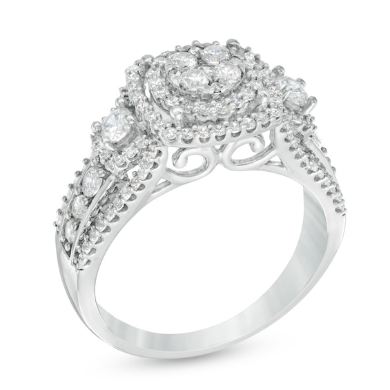Previously Owned - 1 CT. T.w. Diamond Cluster Three Stone Style Ring in 10K White Gold